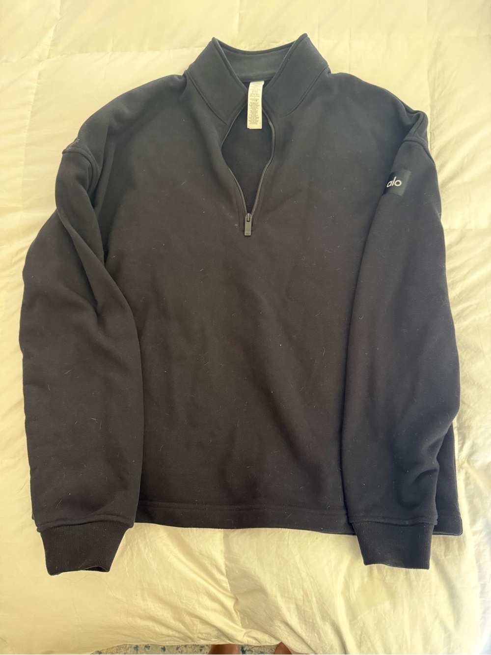 ALO Yoga Renown Heavyweight Black Quarter-Zip Pullover, unisex Size Medium
